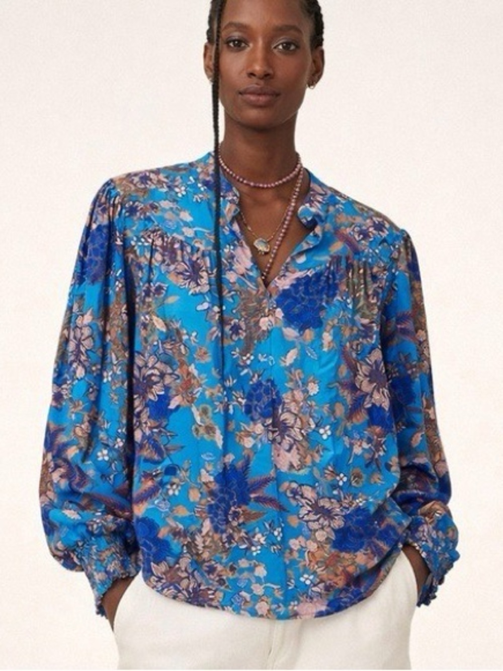 Xirena Emilia Top Cerulean Medley Floral Button Front Blouse